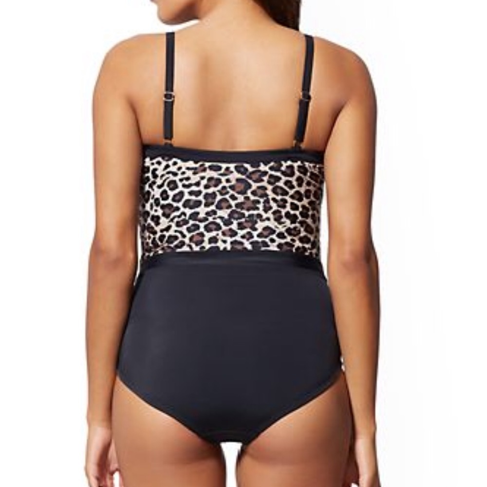 Convertible Leopard-Print Colorblock One-Piece - Picture 3 of 3